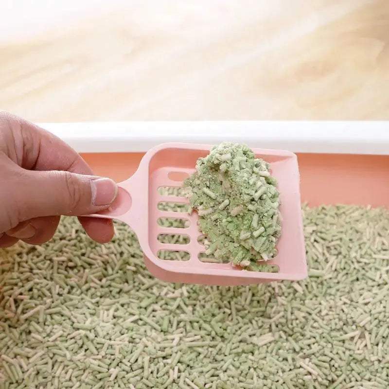 Blue plastic cat litter scoop with stainless steel mesh filter for cleaning litter boxes