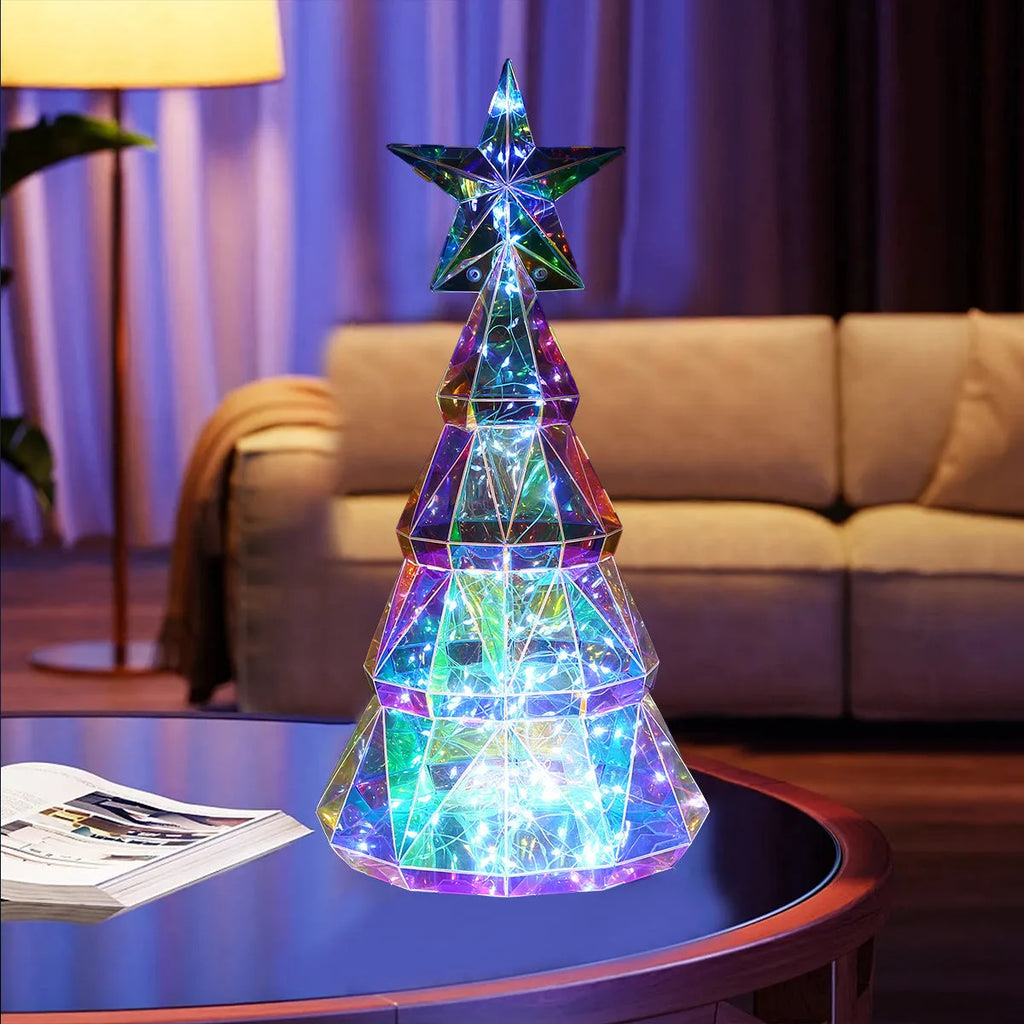 Colourful luminous Christmas tree decoration with LED lights measuring 14.5 by 4.8 by 20 centimetres