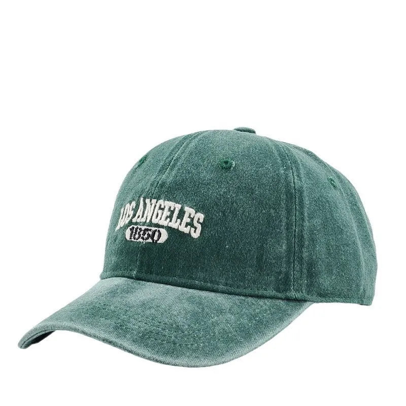 Personalised adult peaked cap with distressed letters embroidery in adjustable sizing