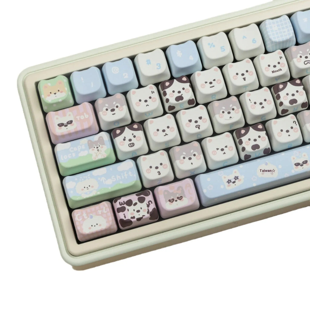 Full set of PBT sublimation keycaps with puppy design for mechanical keyboard replacement