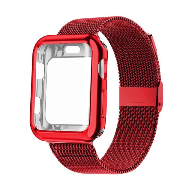 Magnetic Milan metal wrist strap for Apple Watch in multiple colours with matching case.