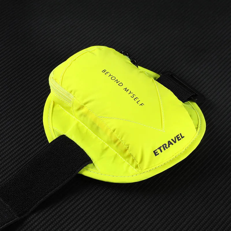 Reflective running arm bag in black colour with 7-inch capacity for outdoor sports