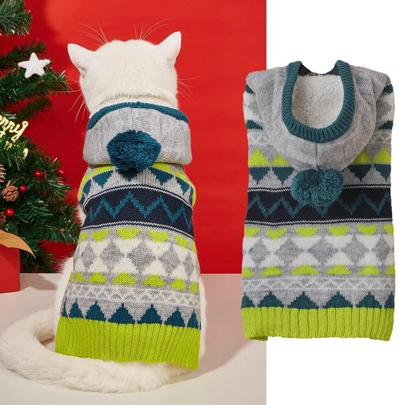 Green diamond pattern acrylic pet sweater for small dogs with size options