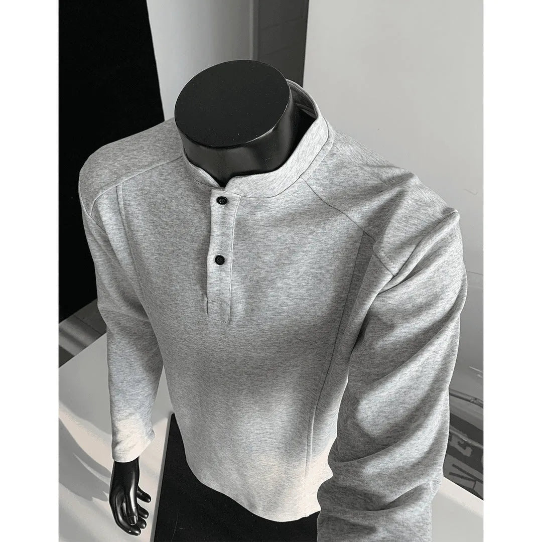 Men's asymmetric patchwork collar polo shirt in Chinese cotton available in multiple sizes and colours
