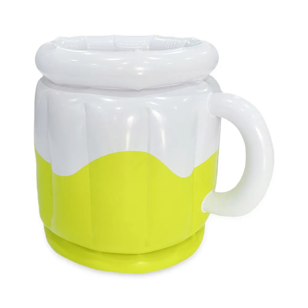 Yellow inflatable PVC ice bucket designed for chilling beer steins and drinks.