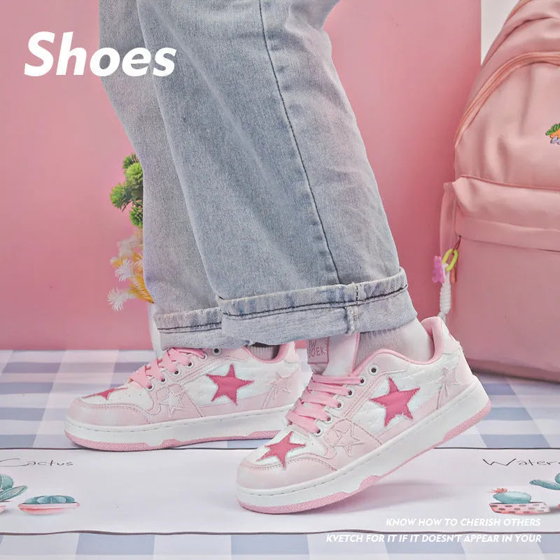 Denim skateboard shoes in black, green, or pink with flat rubber sole and lace-up front.