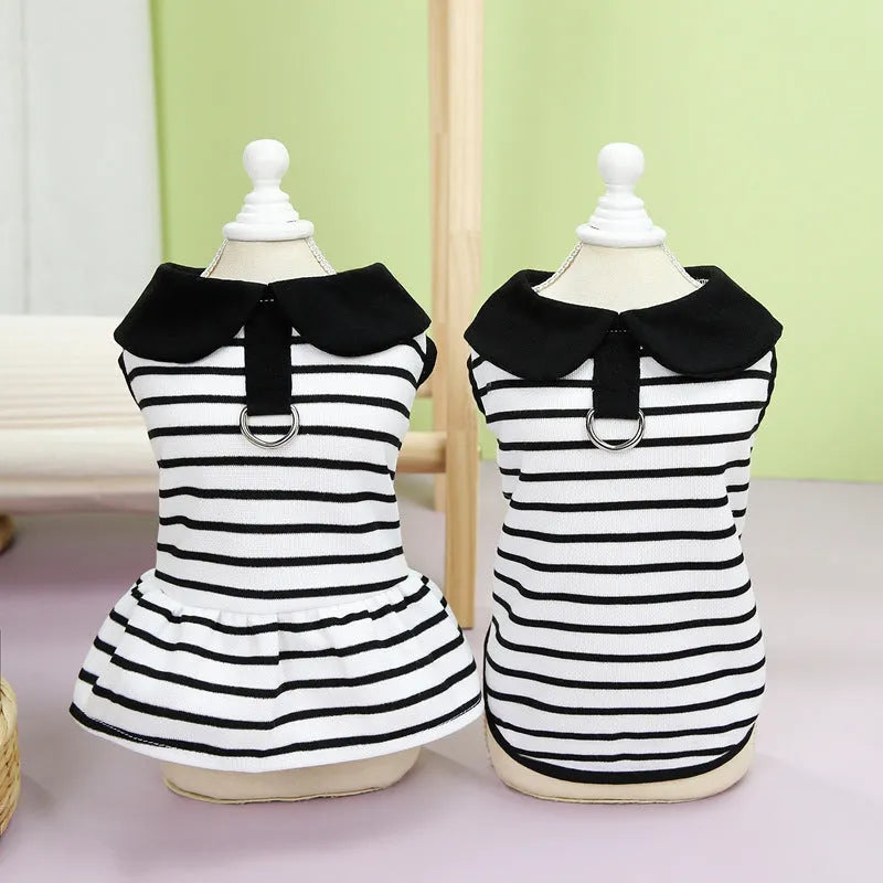 Cotton dog t-shirt and striped skirt summer outfit set in various sizes