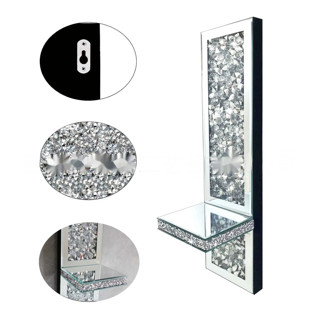 Pair of tall silver mirror glass wall candle holders, modern style.