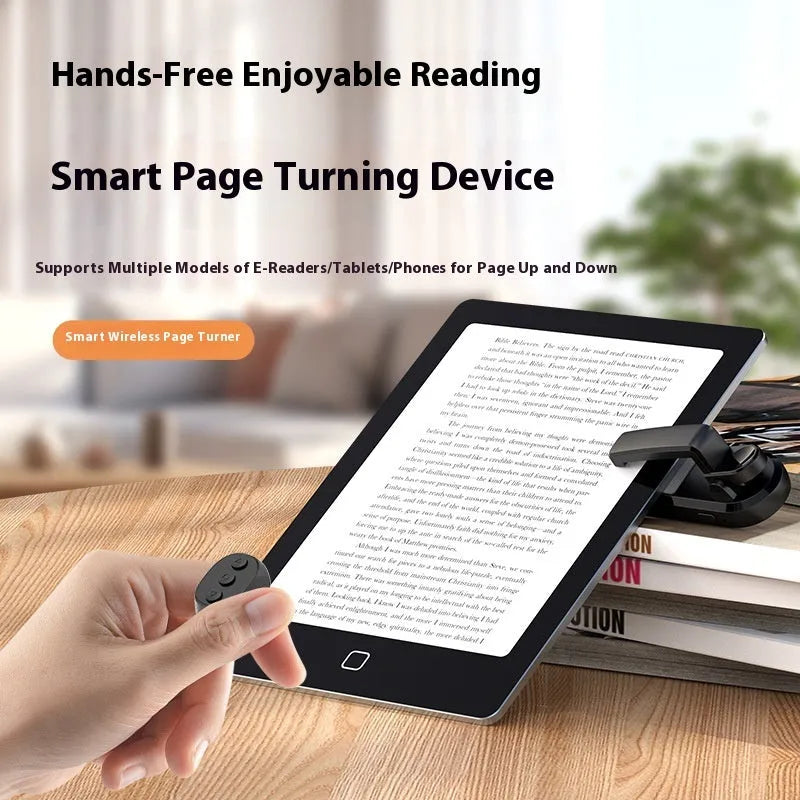 Wireless page turner remote control with clicker buttons for hands-free reading on tablets
