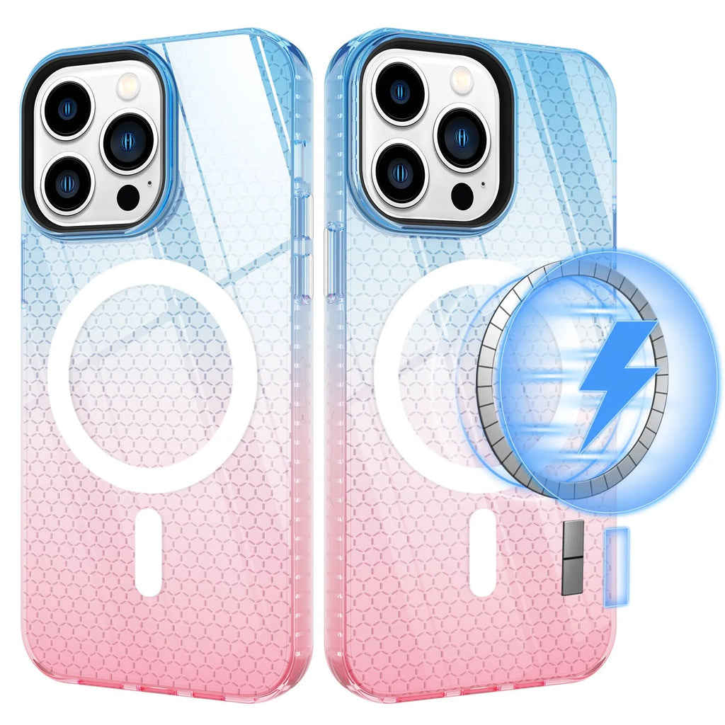 Magnetic phone case honeycomb pattern drop-resistant TPU for iPhone 13 14 15 series transparent