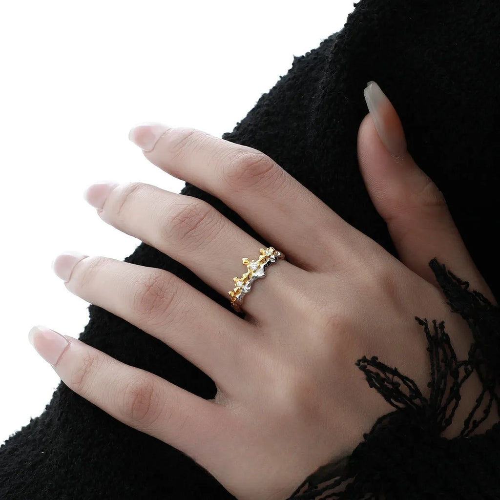 Princess Knight silver couple ring with adjustable opening in white gold or black gold colour