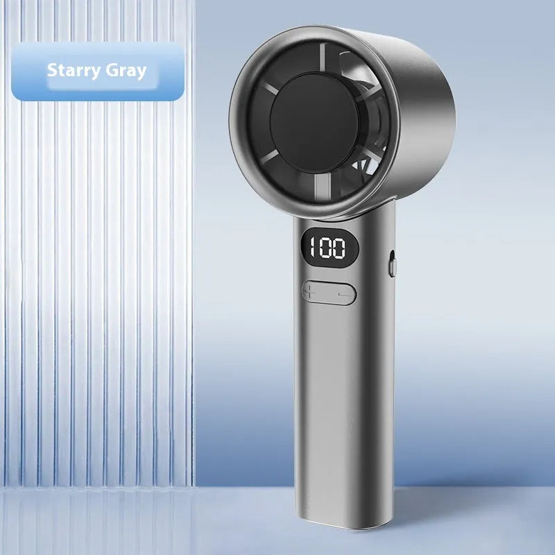 USB-powered handheld fan with variable speed control showing green colour option