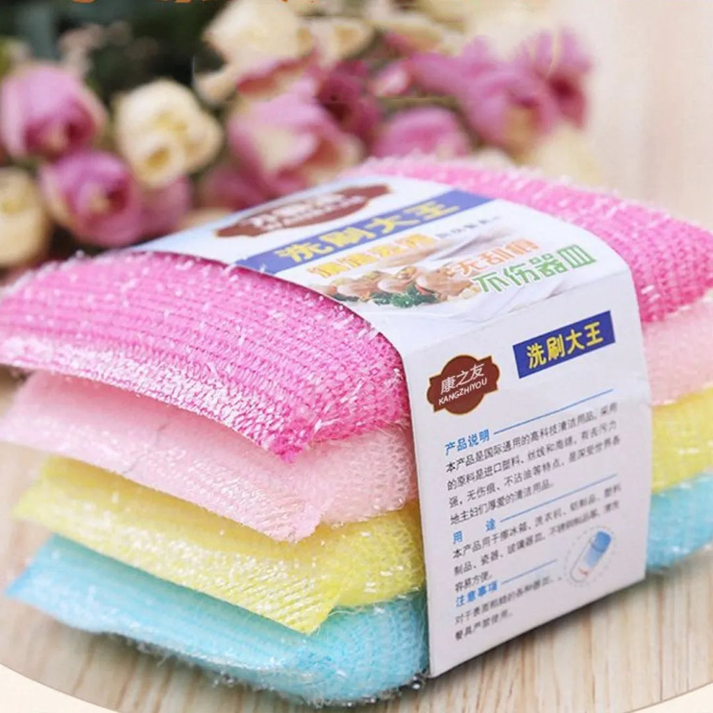 Pinstripe fabric dishwashing sponge mop with plastic handle in macaron mixed colours for kitchen cleaning