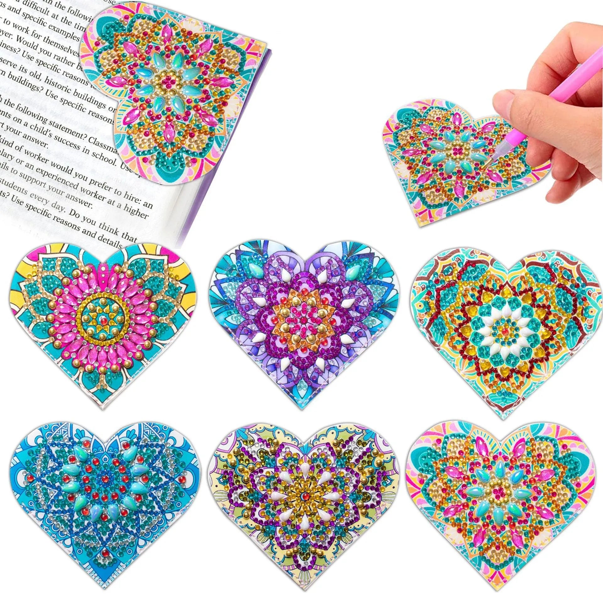 PU leather handmade bookmark set with crystal detailing and flower cornerite design in modern style