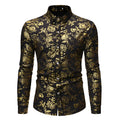 Men's long sleeve casual cardigan shirt with metal bronzing printed lapel in wine red colour