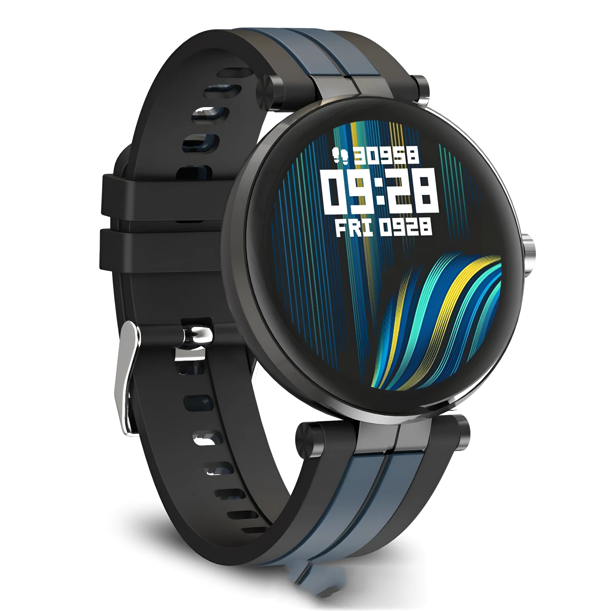 Smartwatch with blood pressure monitoring on wrist showing black, pink, and silver colour options