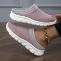 Women's black Flyknit height-increasing slipper shoes with striped pattern and hollowed-out breathable design