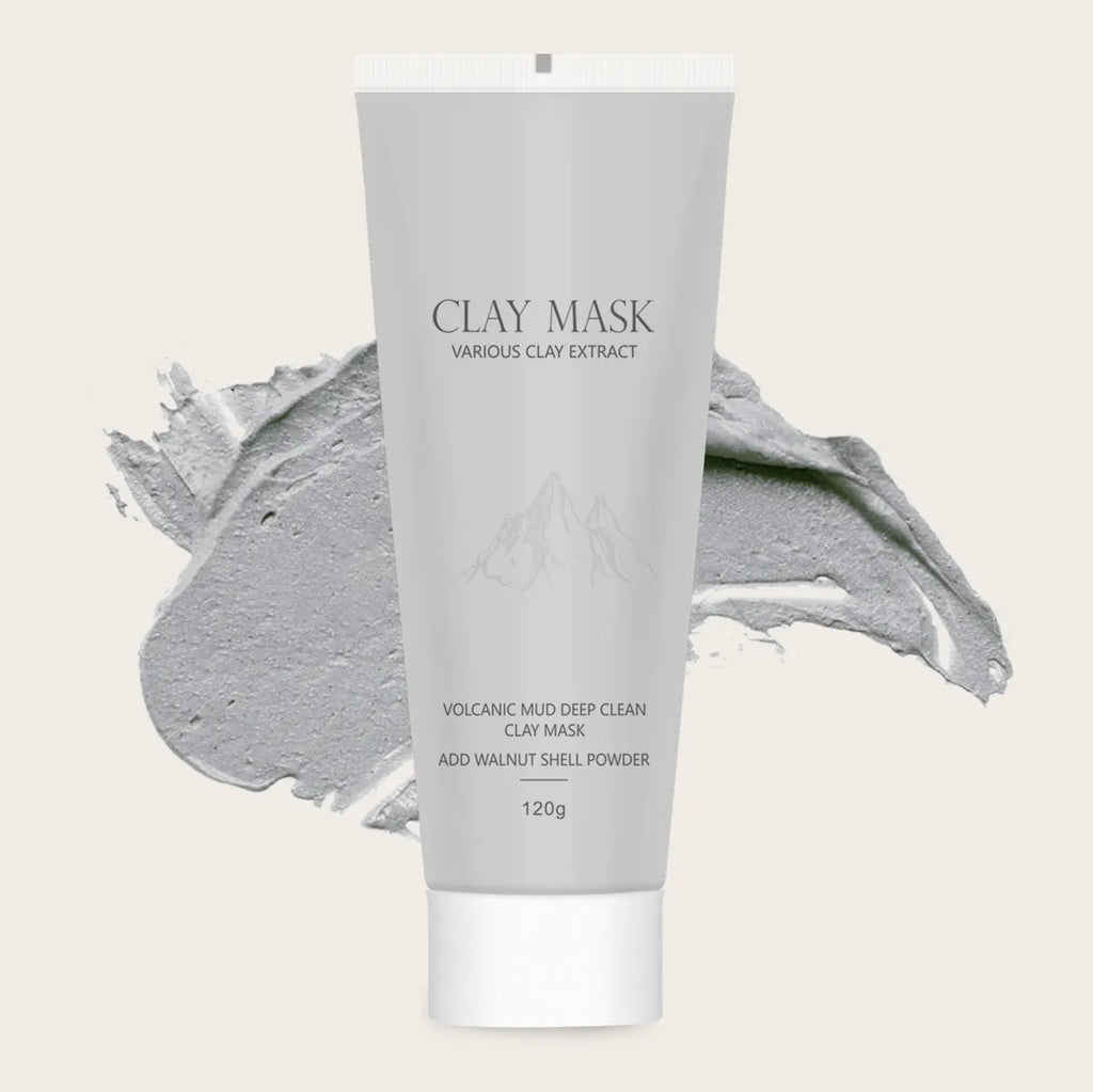 Volcanic mud mask 120ml pot with brush, deep cleansing facial mask for oily and sensitive skin
