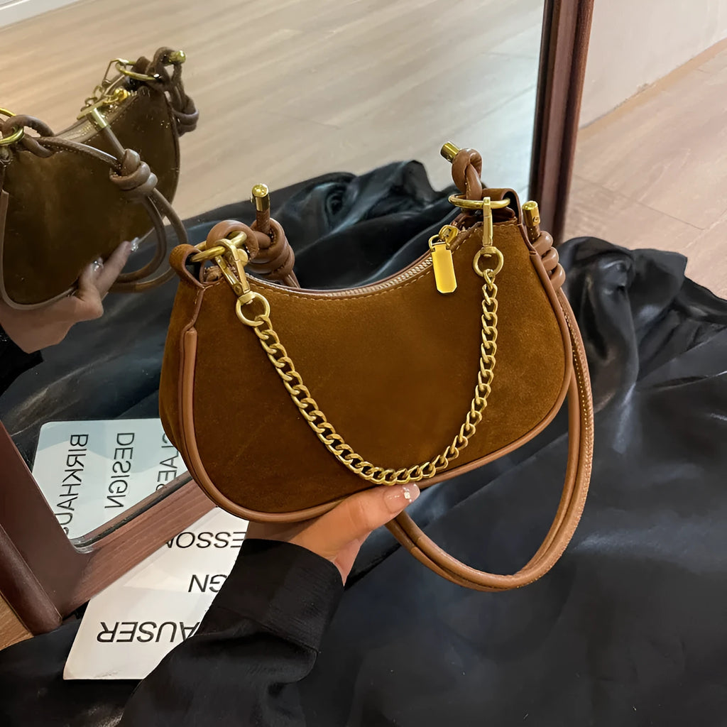Minority Simple Frosted Small Square Crossbody Shoulder Bag in brown with horizontal shape and sewing line details