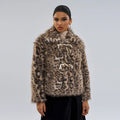 Women's leopard print coat with metallic buckle detail on lapel, regular sleeves, polyester construction