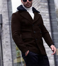 Men's fur collar coat in woolen blend, British style, available in Black and Army Green
