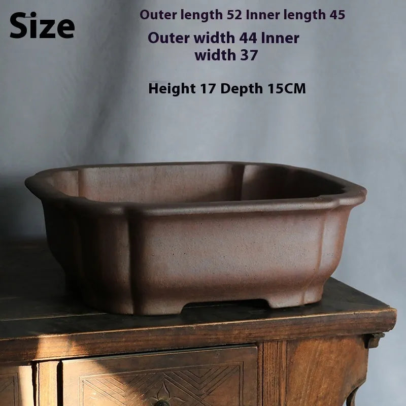 Purple sand rectangular bonsai flower pot with modern minimalist design for floor placement
