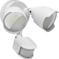 White or black LED human body induction security flood light with wall mounting bracket.