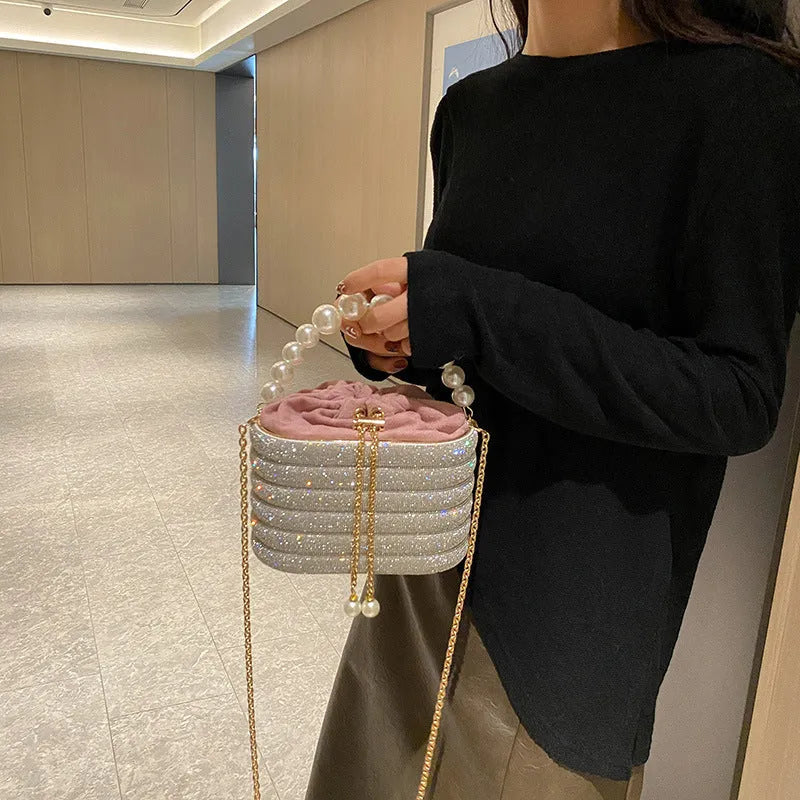 Retro style women's one-shoulder crossbody bag with beaded decoration in soft PU material