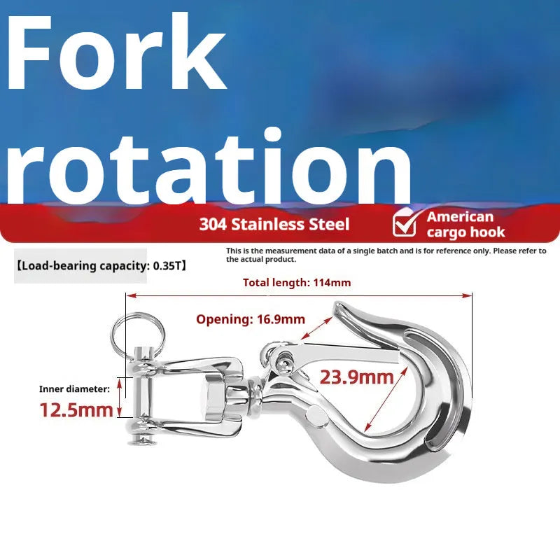 304 stainless steel fork rotating load-bearing hook with directional swivel ring in 150kg to 1500kg capacities
