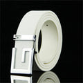 Fashion simple smooth buckle belt in black, alloy buckle and imitation leather strap, 110cm length