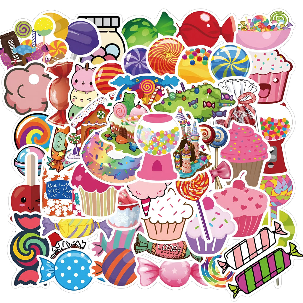 50 colourful candy graffiti stickers with cartoon patterns in 4-6cm sizes