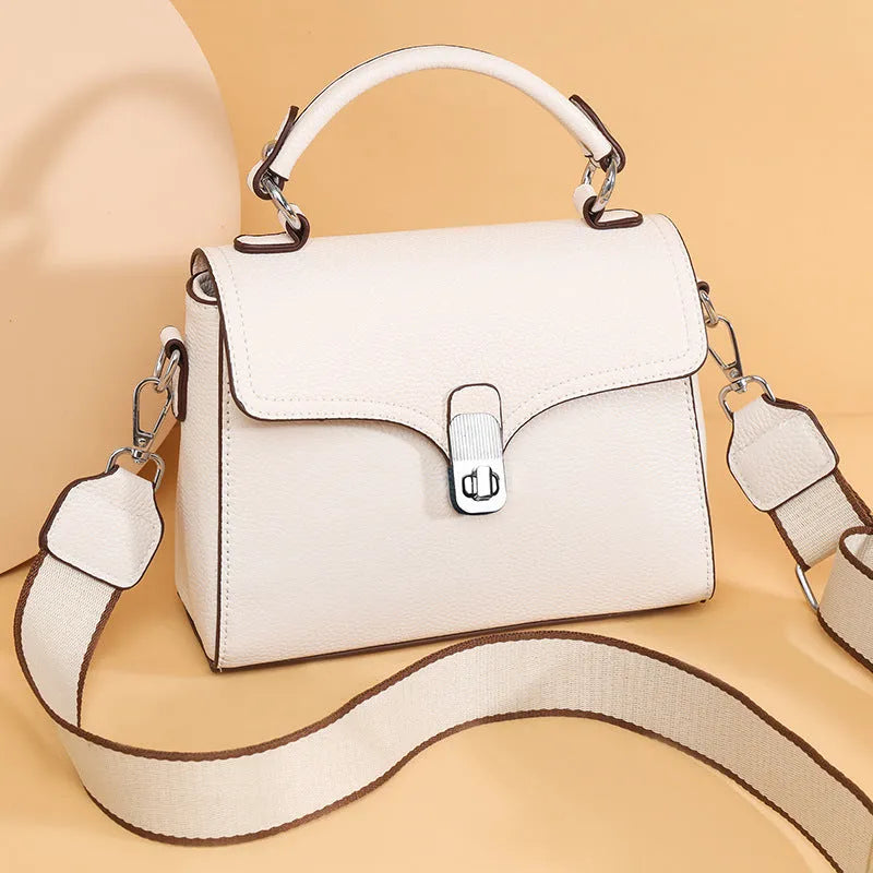 Women's genuine leather cross-body bag oval shape 21x18x9cm sandwich pocket black white khaki blue grey