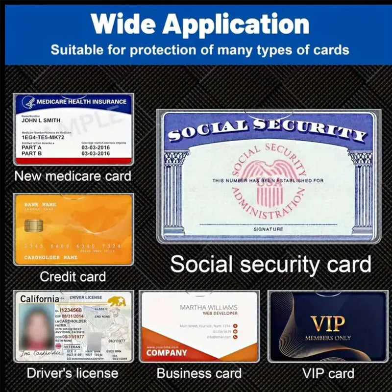 Transparent PVC social security card holder measuring 9.7x5.9 cm with waterproof protection