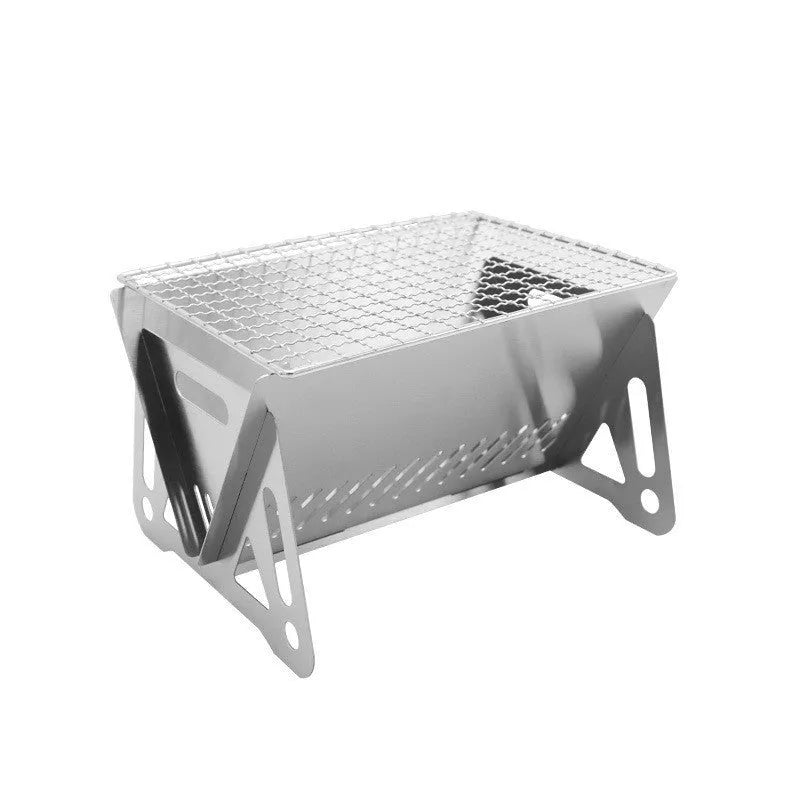 Large stainless steel folding barbecue oven with storage bag, suitable for outdoor grilling.