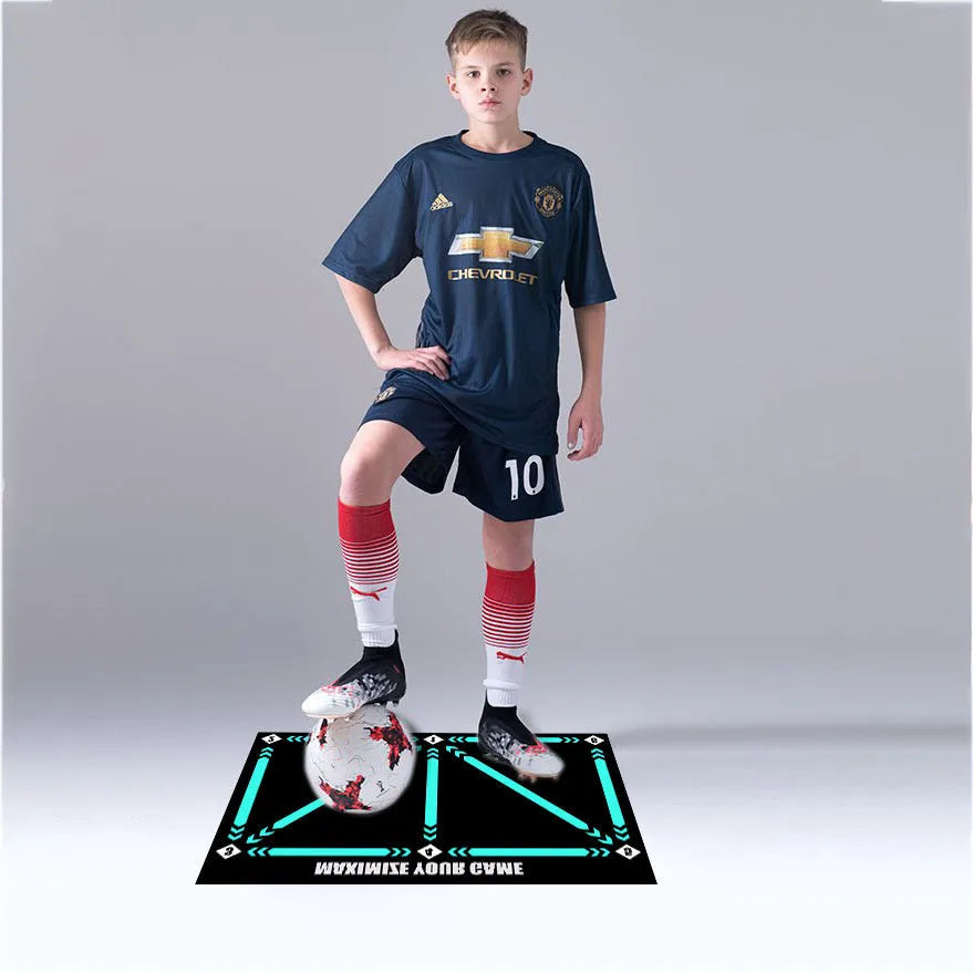 Grey rubber football training mat for indoor skill practice with cushion construction