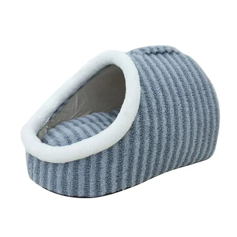 Thickened 3D striped pet bed with removable sponge cushion in blue colour for dogs and cats