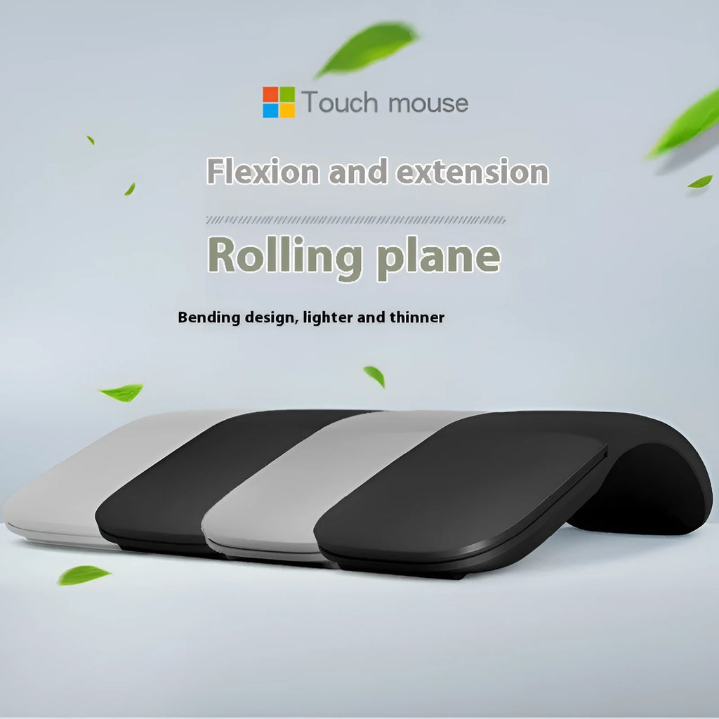 Folded Bluetooth wireless mouse showing compact 131.2mm length with touch-sensitive surface