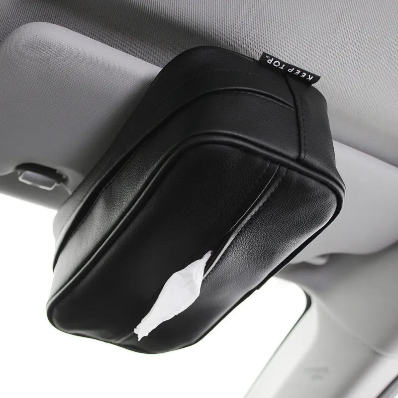 Black leather car storage hanging box organiser bag with dimensions 230x110x90mm