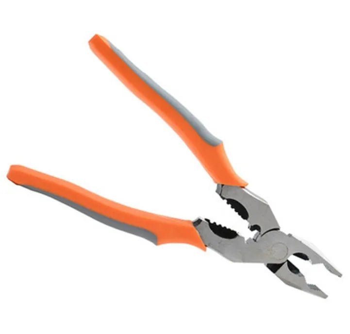 Orange multi-function wire cutter pliers with PVC handles and chrome steel jaws