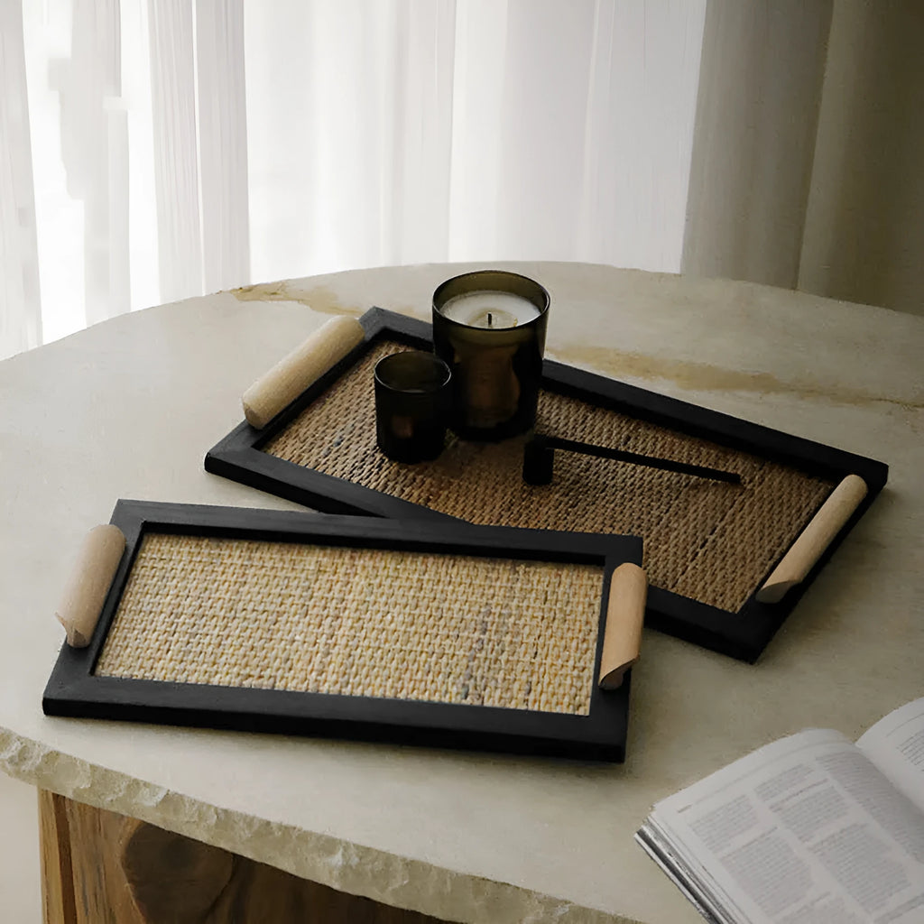 Pine wood dining tray with compartments in a natural finish.