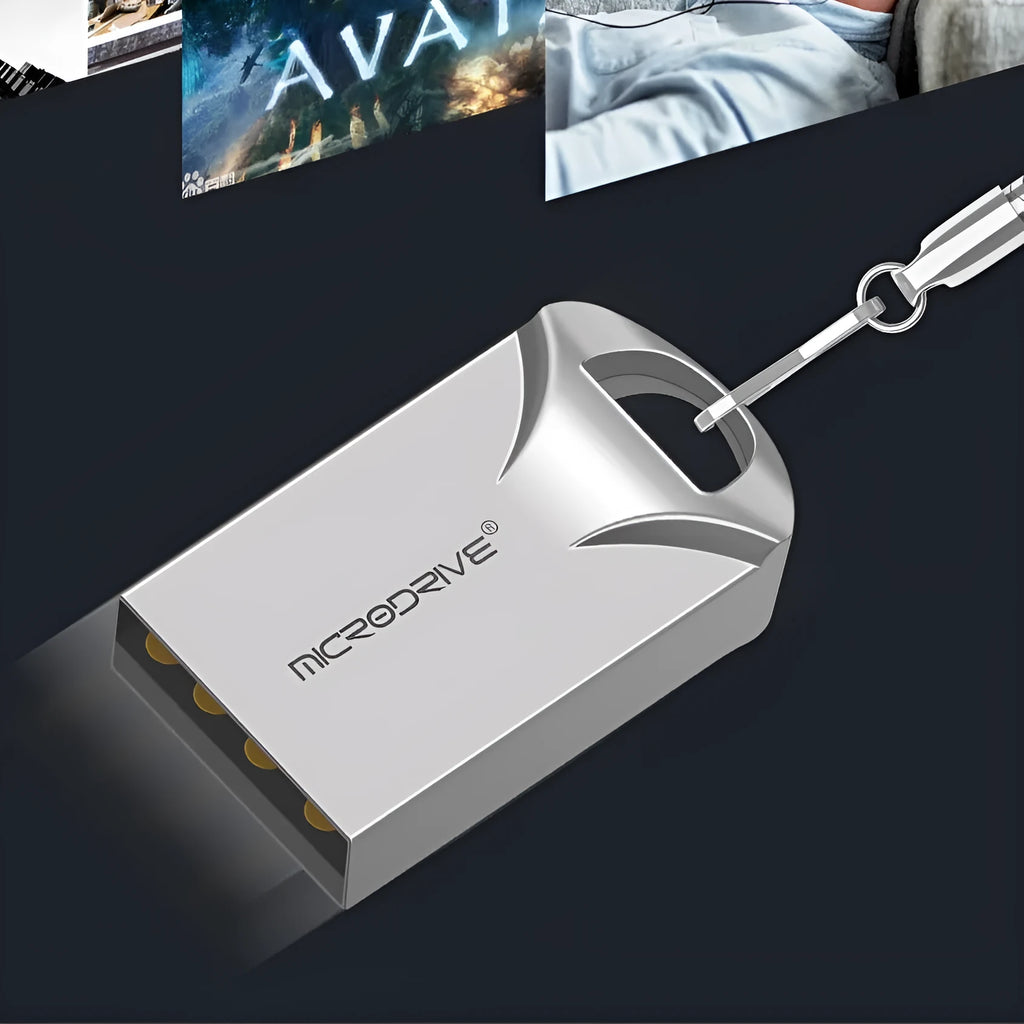 Mini metal USB flash drive in black and silver showing compact 23x12x8mm dimensions