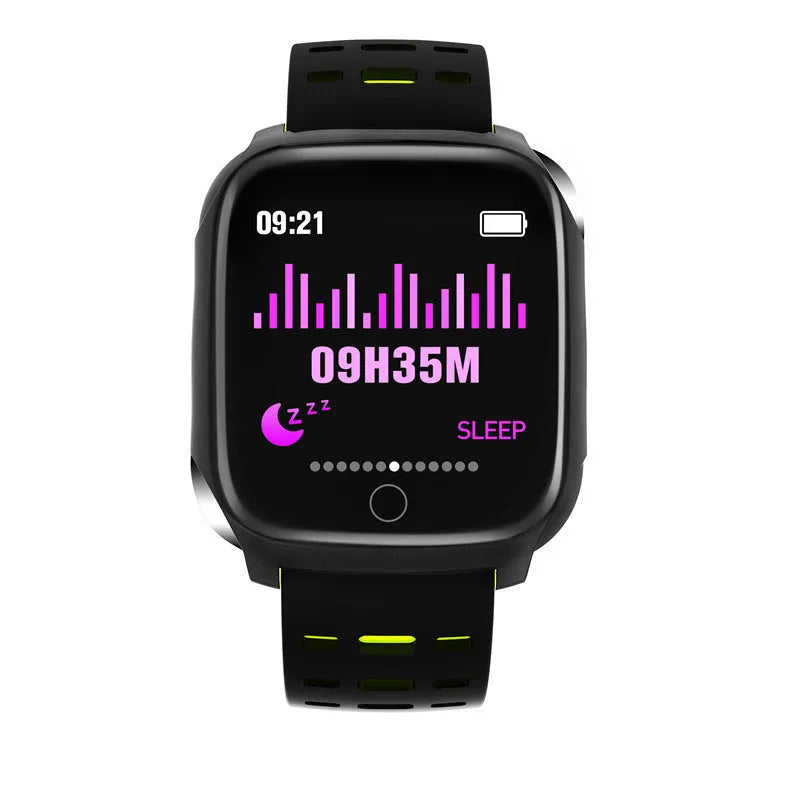 F16 Smart Watch with ECG monitoring on wrist showing black/green colour option with display visible