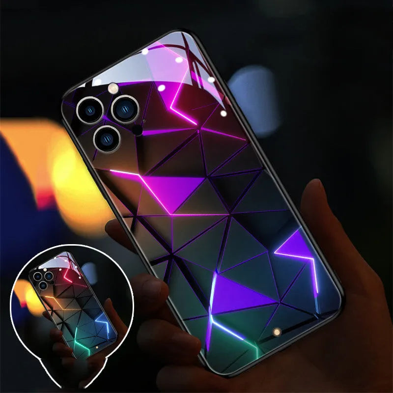Xpress 14 iPhone case with illuminated LED notification light and tempered glass back.