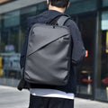 Large black waterproof PU leather backpack with sewing thread detailing