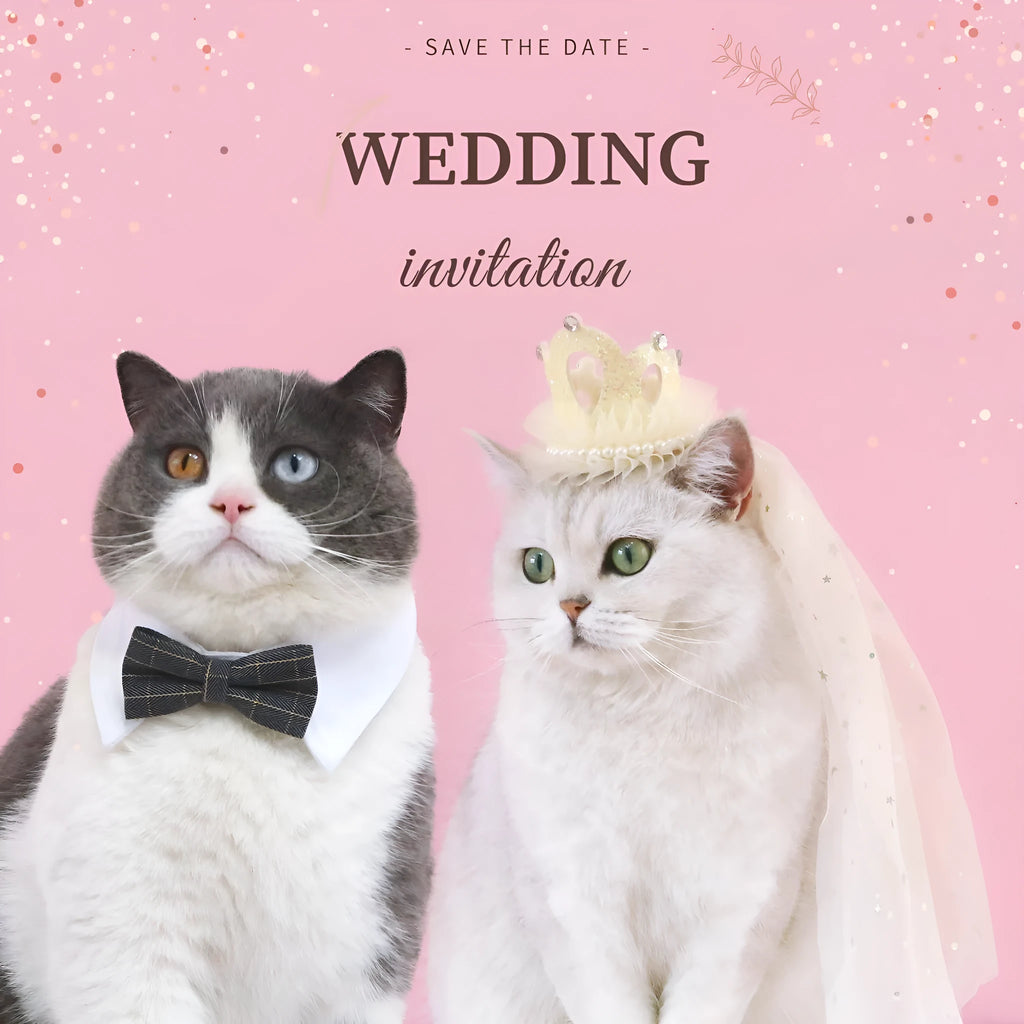 Pet cat wearing princess crown headdress with beige crown veil accessory