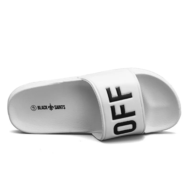 Large men's open toe slippers with rubber sole available in black and white colours