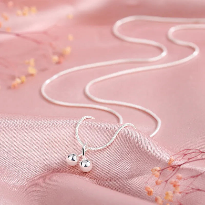 925 silver cherry necklace with snake bone chain and adjustable length between 21-50cm