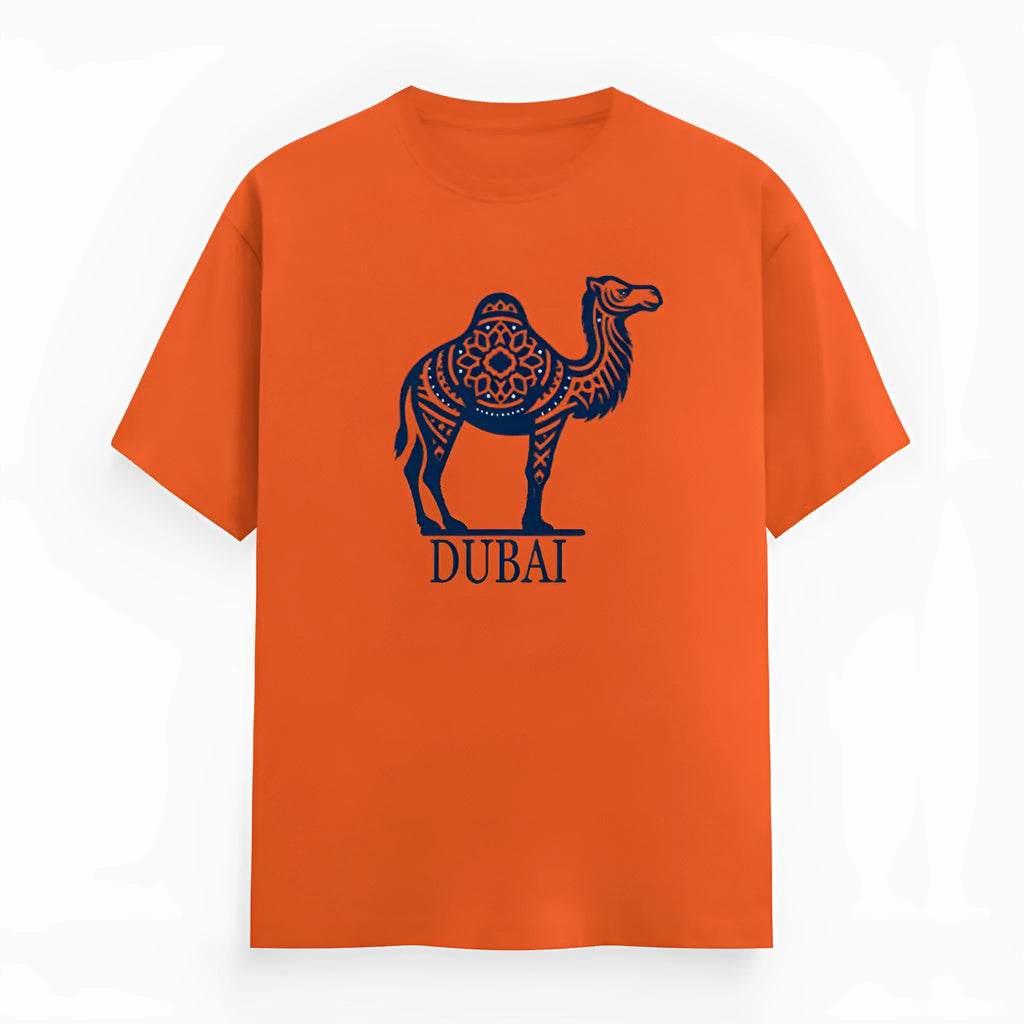 Orange loose-fit cotton t-shirt with short sleeves and a round neck.