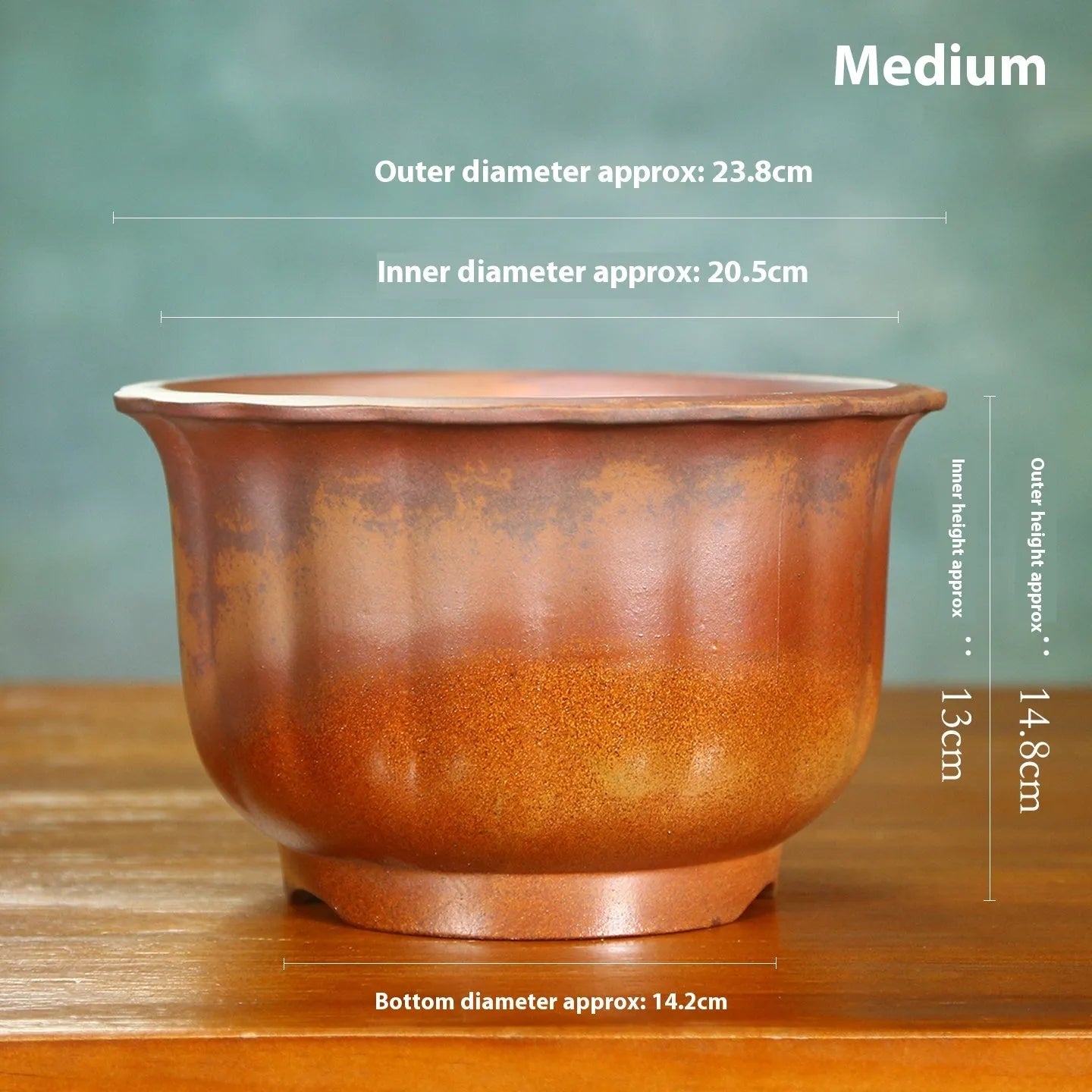 Antique carved purple sand ceramic flowerpot in S1696 firewood colour for indoor bonsai displays