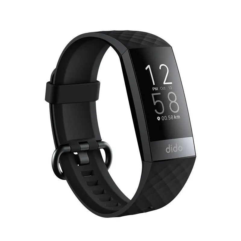 Black smart health bracelet with ECG and blood pressure monitoring on wrist